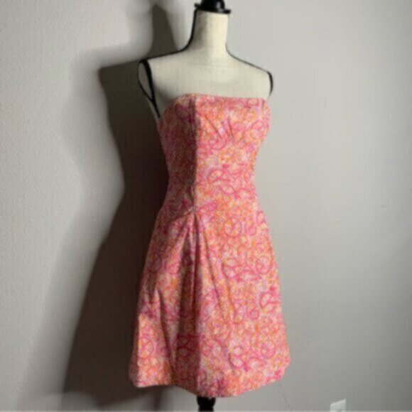 Lilly Pulitzer Delphina Orange & Pink Strapless Mini Dress - Picture 2 of 8